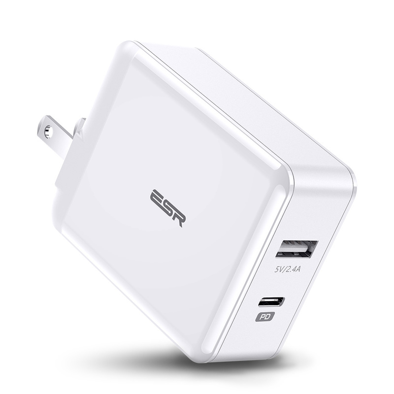 30W PD Wall Charger 1 USB C 1 USB Port white us
