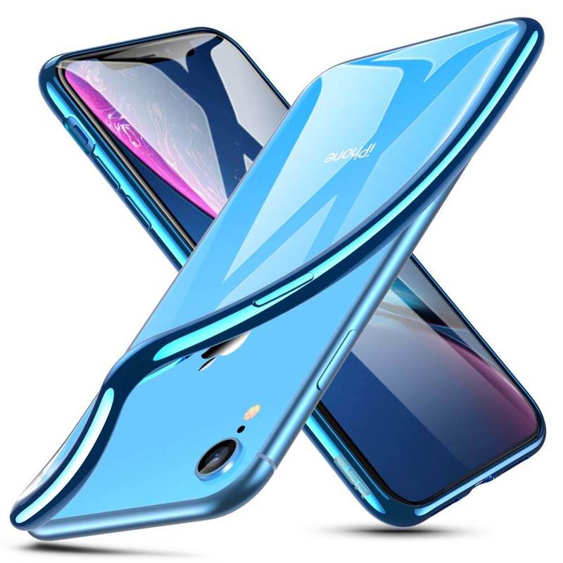 iPhone XR Slim Clear Soft TPU Case blue frame
