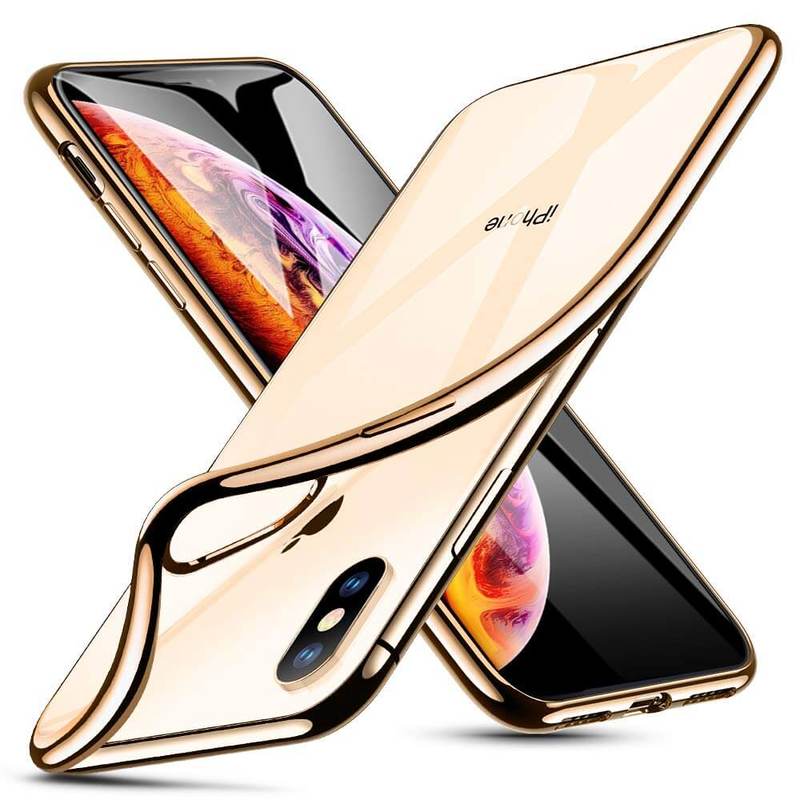 iPhone XS Max Slim Clear Soft TPU Case gold frame